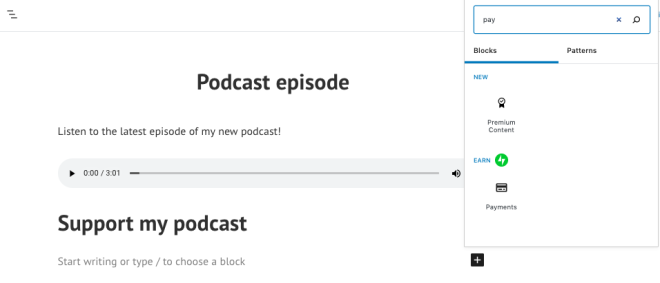 podcast and payments block