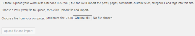 Choosing the export/import file